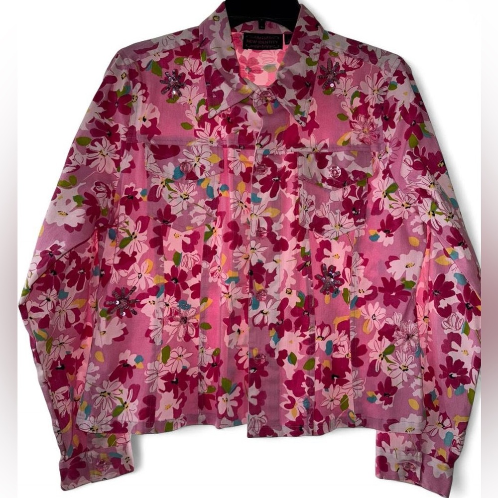 Vibrant Floral Pink Jean Jacket